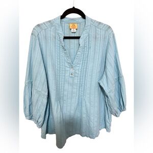 Ruby Rd. 1X Pintuck Crotchet Top Popover Cotton Beachy Resort Vacation Gauzey